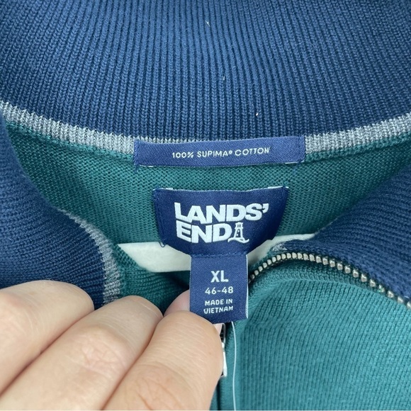 NWT Lands End 100% Supima Cotton 1/4 zip Sweater Sz XL green - Picture 9 of 9